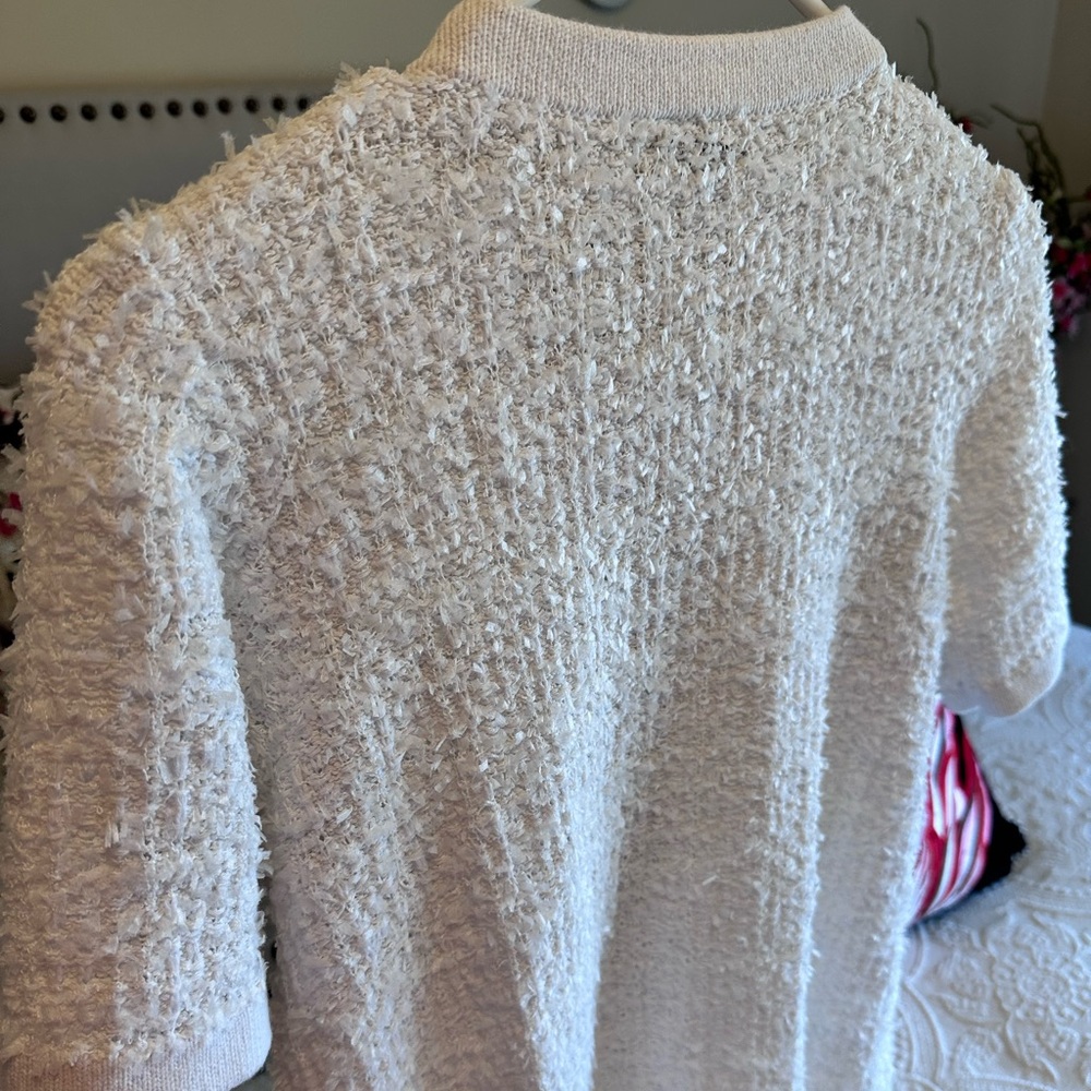 NWT Ann Taylor Factory White Knit Short Sleeve Cardigan Gold button Size XS - Picture 5 of 8